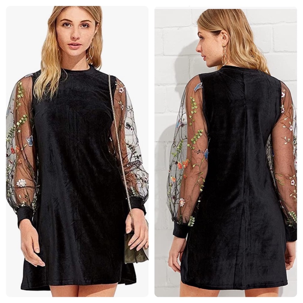 Mesh Floral Sleeve Dress